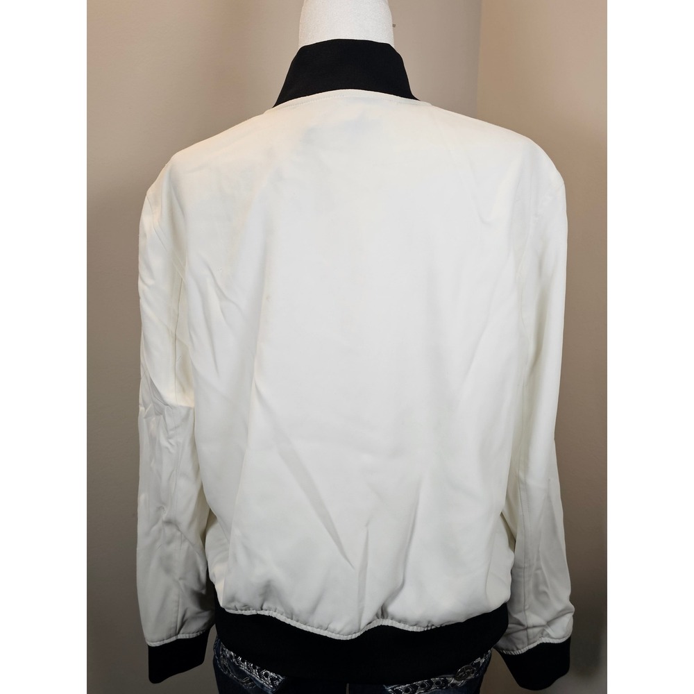 Lauren Ralph Lauren White Bomber Jacket Full Zip Ribbed Trim Pearl Size 14 NEW - Picture 3 of 8